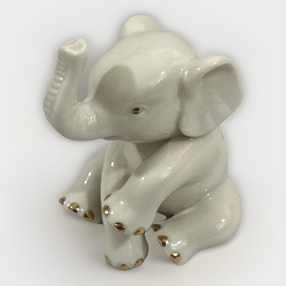 Vintage Lenox Baby Elephant Porcelain Figurine with Gold Accents - Picture 1 of 6